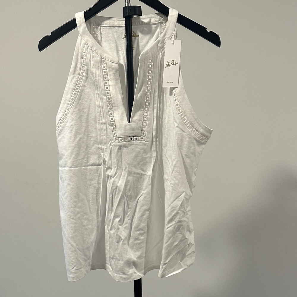 Lilly Pulitzer White Tank Top with Eyelet Detail